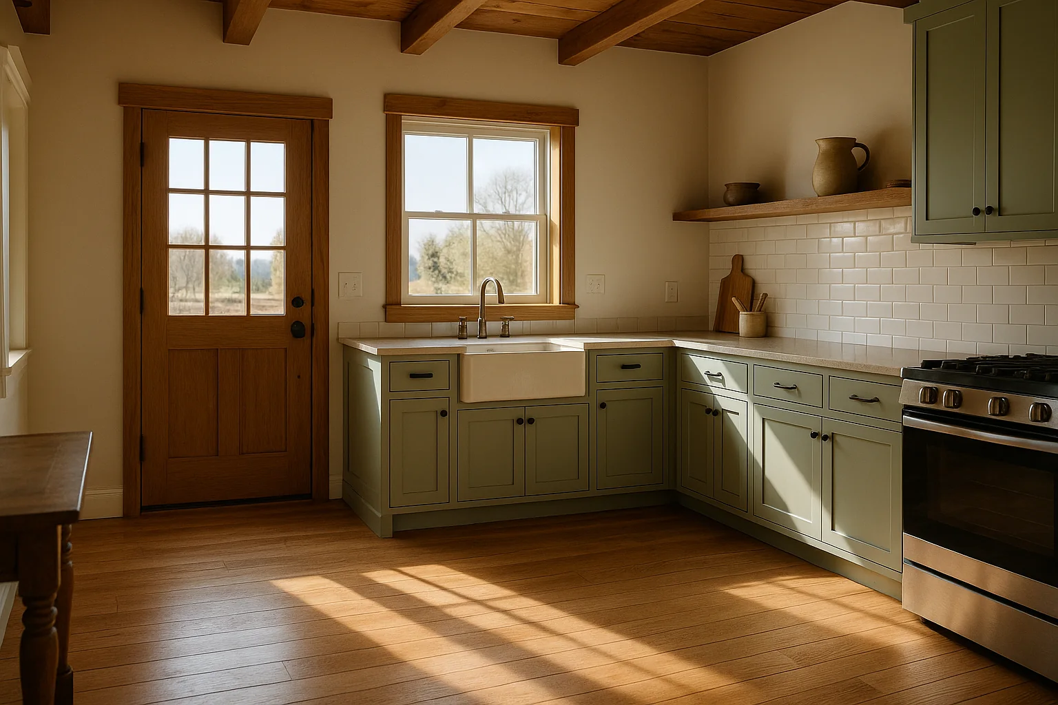 Freshly painted farmhouse kitchen interior near Woodburn