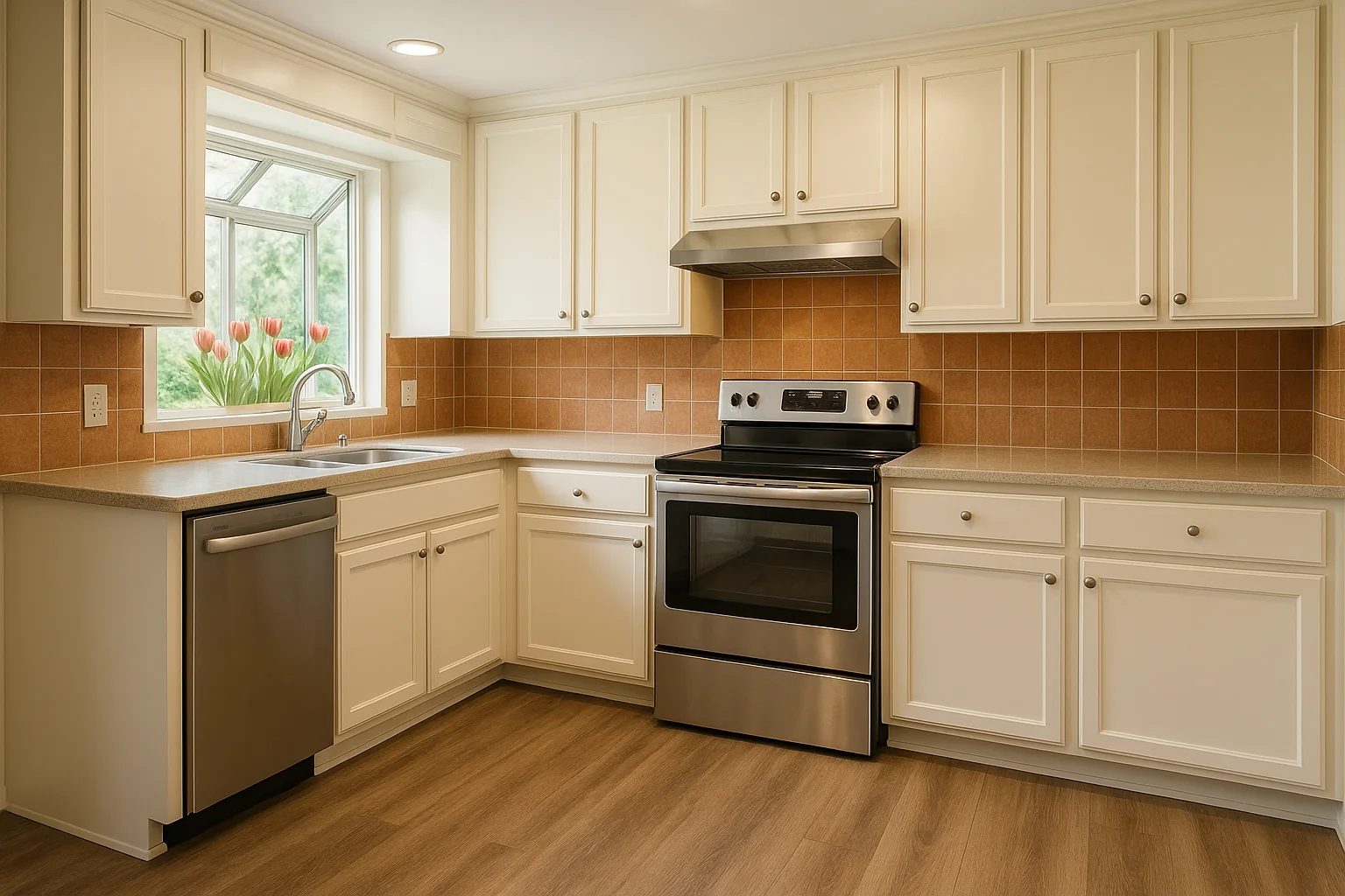 Refreshed kitchen with sprayed cabinets in a Woodburn home